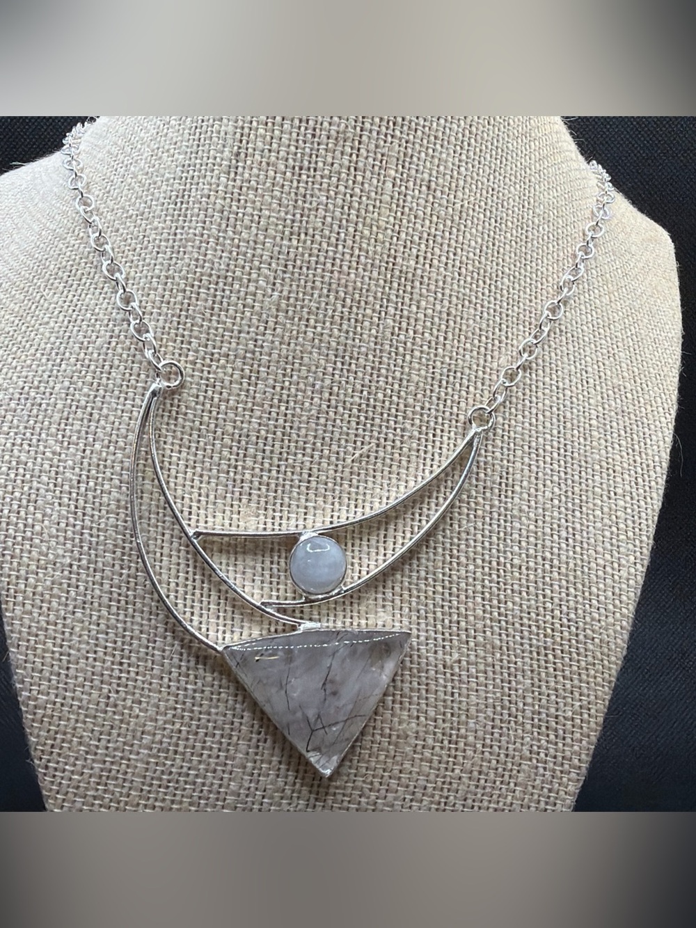 Artisan Rutile Quartz & Rainbow Moonstone Sterling Silver Necklace - Picture 2 of 7